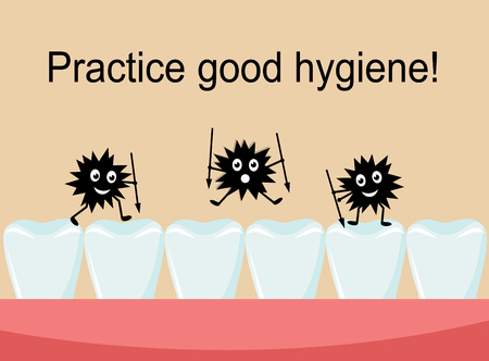 microbes with spears jump on the teeth in the mouth and spoil the teeth.のイラスト素材
