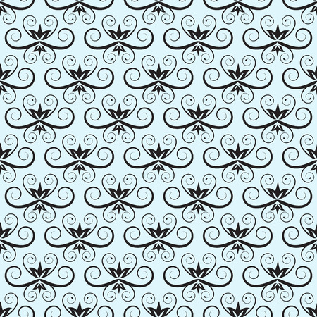 Floral seamless pattern with thin white swirls on a blue backgroundのイラスト素材