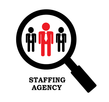 a row of businessmen and ordinary magnifying glass that lets you see in detail the prospective employeeのイラスト素材