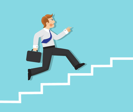 businessman with briefcase running up the stairsのイラスト素材