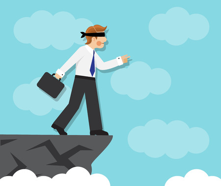 businessman blindfolded goes to the edge and does not feel the dangerのイラスト素材