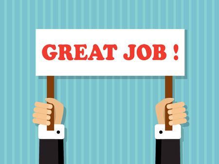 hands holding a sign with a good job offerのイラスト素材
