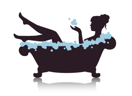 Silhouette elegant woman in the bath with foamのイラスト素材