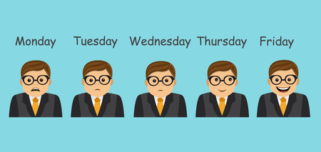 businessman and different emotions change and depend on the day of the weekのイラスト素材