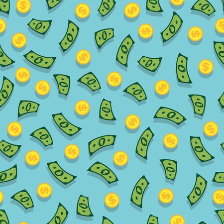 seamless square background with money and gold coinsのイラスト素材