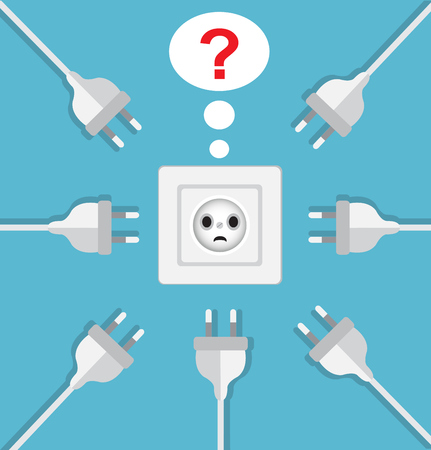 Electrical outlet plugs and many are drawn to the outlet. Rosette did not know what to choose. Concept illustrationのイラスト素材