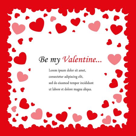 postcards Valentine's Day square background with red hearts and space for text in the middleのイラスト素材