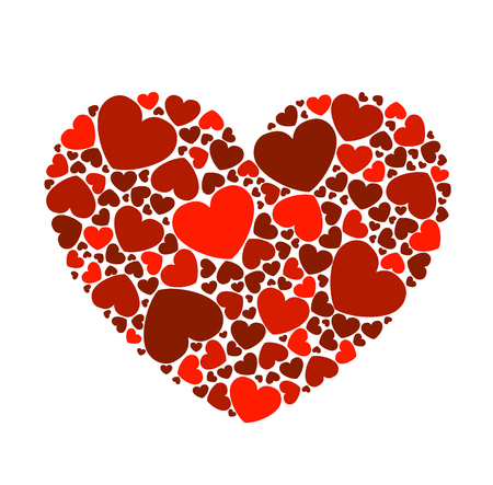 The heart consists of red hearts of various sizes on a white background.Vector illustration of Valentine's Dayのイラスト素材