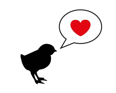 a small black silhouette chick calling mom. Dialogue bubble and heartのイラスト素材