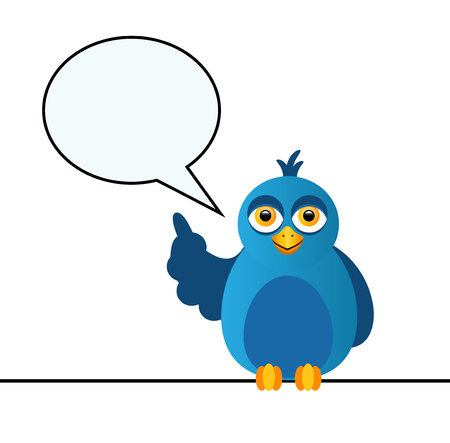 A blue bird sitting on a wire with a dialogue bubbleのイラスト素材