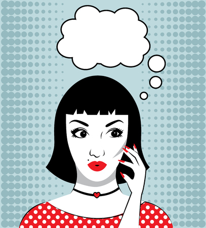 Comic retro woman with black hairのイラスト素材