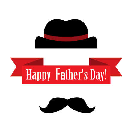 Black hat, mustache and red ribbon with congratulations on Father's Dayのイラスト素材