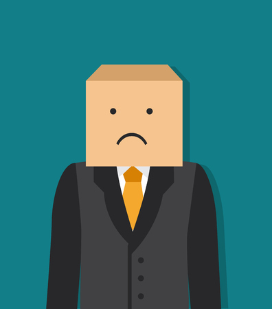 Tired businessman put on a box on her head and painted a cheerful faceのイラスト素材