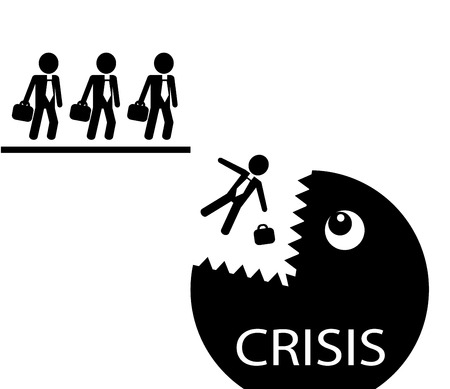Simple schematic entrepreneurs fall into the jaws of a monster crisisのイラスト素材