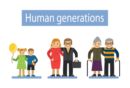 Three pairs of generations-children, adults and old peopleのイラスト素材