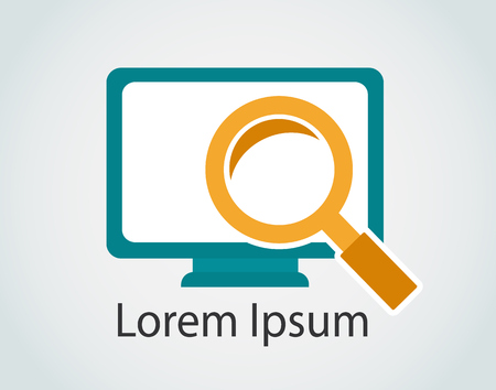 one icon with magnifier and computer monitor on a light backgroundのイラスト素材