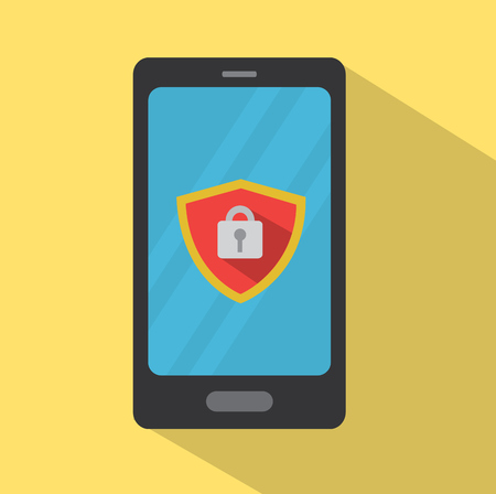 a mobile phone with a shield and a lock on the screen symbolizes the protection of informationのイラスト素材