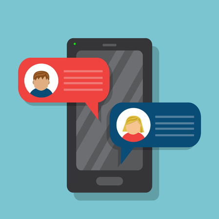 two people communicate using messages in a cell phoneのイラスト素材