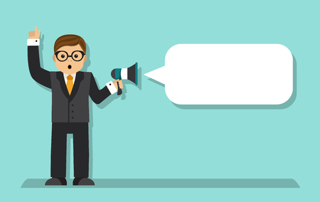 Businessman holding a megaphone with dialog bubble for the textのイラスト素材