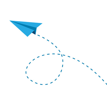 blue paper airplane flies on a white backgroundのイラスト素材