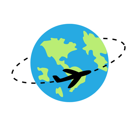 the plane is flying around the planet earthのイラスト素材