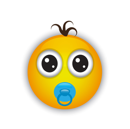 yellow shiny single emoticon with big eyes and a half-empty pacifierのイラスト素材