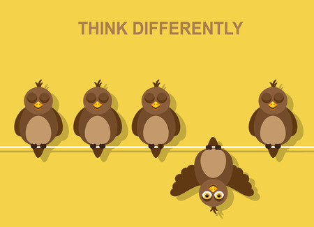 a group of birds sits on the wires with their eyes closed. Upside downのイラスト素材