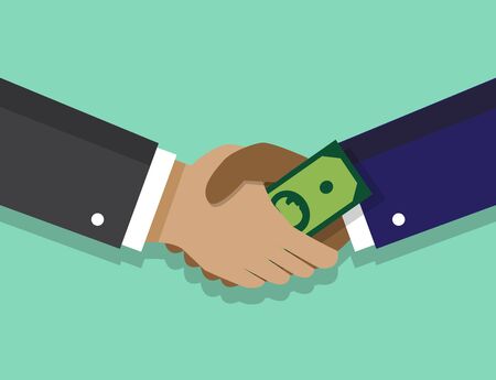 two businessmen shake hands and pass a bribeのイラスト素材