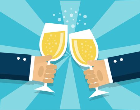 human hands hold champagne glasses and celebrate the holidayのイラスト素材