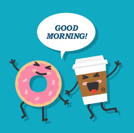 a glass of coffee and a donut have fun and rejoiceのイラスト素材