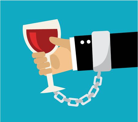 Human hand chained to a glass with handcuffsのイラスト素材