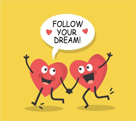 valentines day red cute hearts hold hands and run towards dreamのイラスト素材