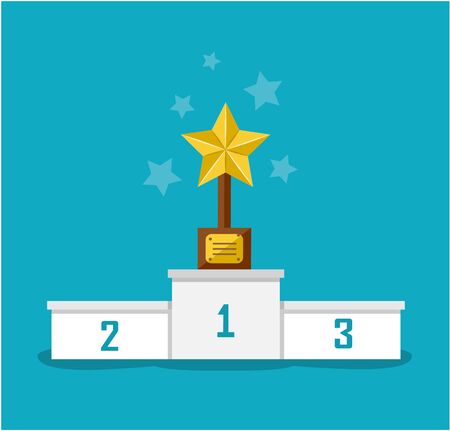the star-shaped award comes first on the pedestal to award winnersのイラスト素材