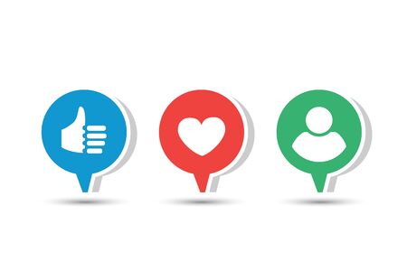 set of three paper social icons about friendship and likesのイラスト素材