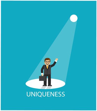 happy businessman stands and a bright spotlight shines on himのイラスト素材