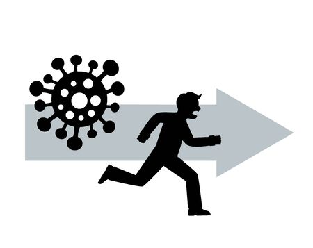 silhouette scared man flees from dangerous virus COVID-19のイラスト素材