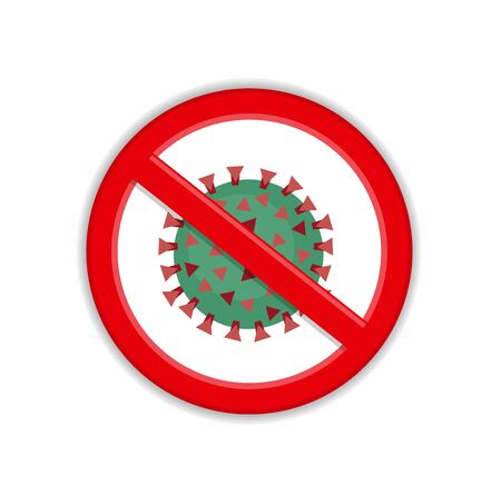 red round prohibition sign and virus under the microscopeのイラスト素材