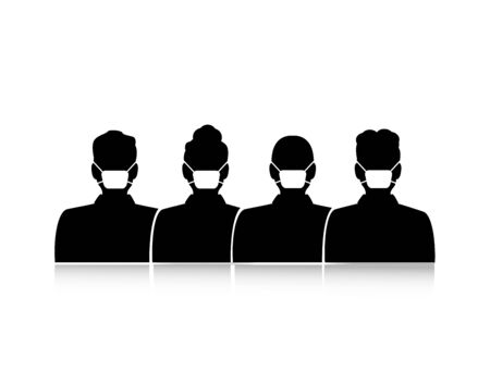 black silhouettes of people in a row in medical protective masks against the virusのイラスト素材