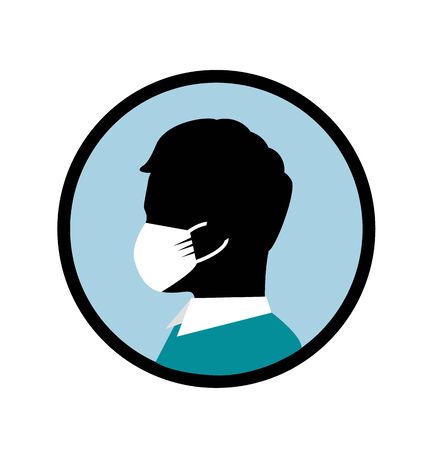 silhouette of a man in profile with a protective medical maskのイラスト素材