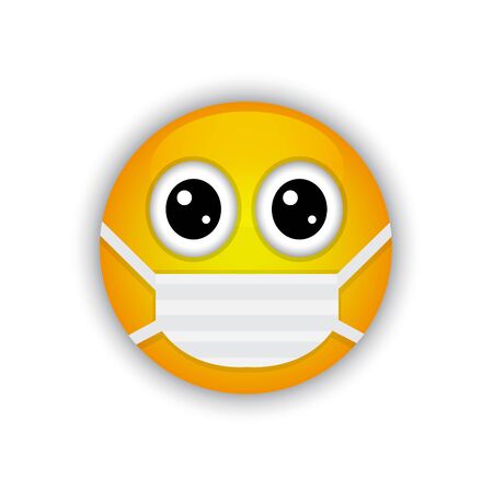 yellow shiny scared emoticon vest protective mask against virusのイラスト素材