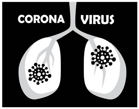 black and white picture where the passive virus penetrated the human lungsのイラスト素材