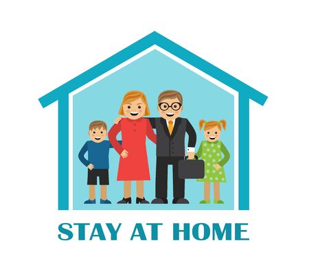 cute family stay home because they are afraid of the virusのイラスト素材