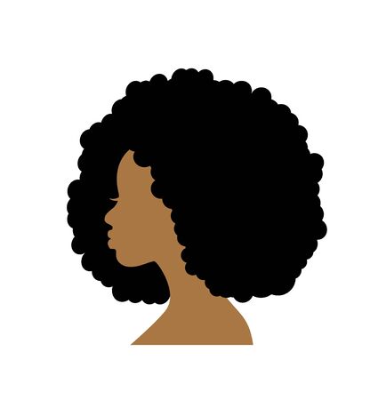 colored graceful Silhouette of the head of an African woman in profile with a lot of curly hair and a magnificent hairstyleのイラスト素材