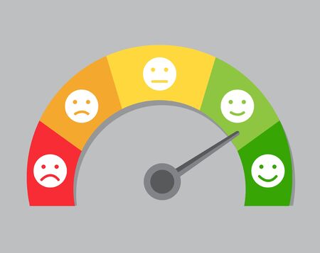 multicolor speedometer with emoticons measures the mood and shows it with an arrowのイラスト素材