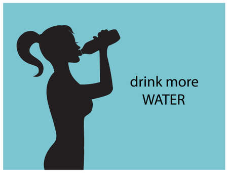 woman silhouette athletic drinks water from a bottle to have healthのイラスト素材