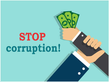 the hand of justice grabbed the hand of the criminal with money and bribeのイラスト素材