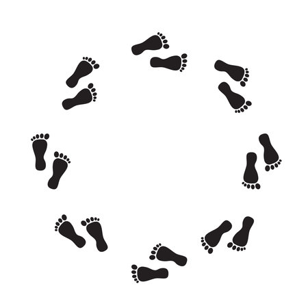black human footprints running in a circle on a white backgroundのイラスト素材