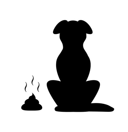 Black silhouette of a dog sitting and a turd lies on the floorのイラスト素材