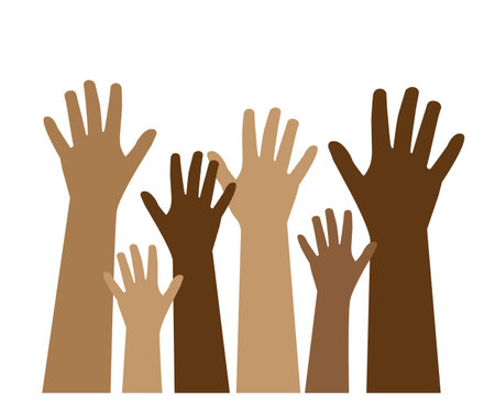 a row of human hands with different skin colorのイラスト素材