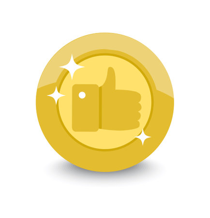 gold coin with approval sign and hand with thumb upのイラスト素材